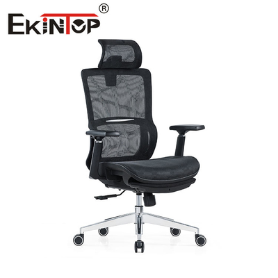 Ergonomiczne obrotowe krzesło biurowe w kolorze czarnym, z pełną siatką i materiałem nylonowym
