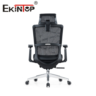 Ergonomiczne obrotowe krzesło biurowe w kolorze czarnym, z pełną siatką i materiałem nylonowym