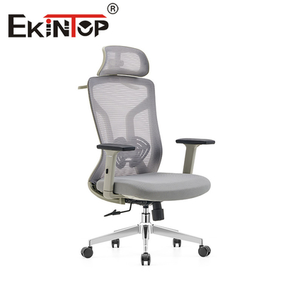 Szare ergonomiczne regulowane krzesło z siatki Krzesło biurowe z wysokim oparciem