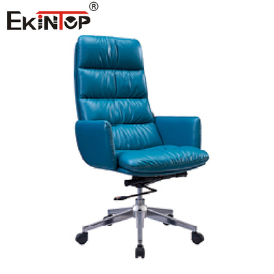 Ergonomiczna regulacja wysokości krzesła biurowego z niebieskiej skóry