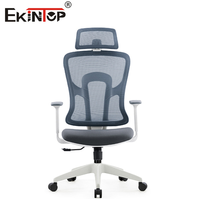 Szare, nowoczesne, obrotowe, ergonomiczne krzesło biurowe z zagłówkiem