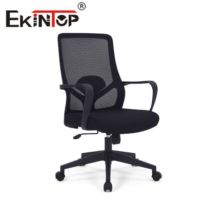 Ekintop Czarne ergonomiczne krzesło z siatką, obrotowe krzesło biurowe z siatką ze środkowym oparciem