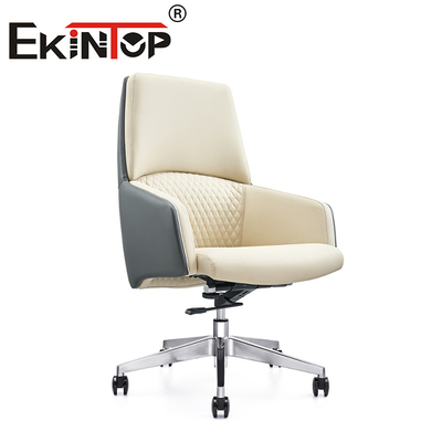 Biały skórzany menedżer Skręcający się ergonomiczny krzesło biurowe wykonujące skórę krowie